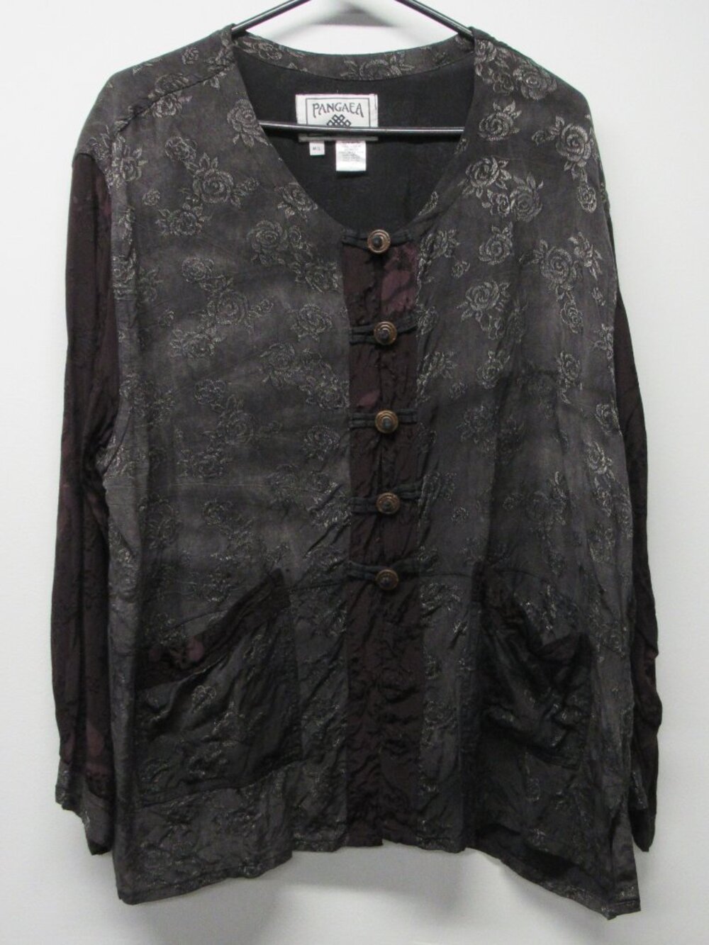 PANGAEA Art To Wear Lagenlook Mixed Medium Embossed Blouse Draped Pockets M/L